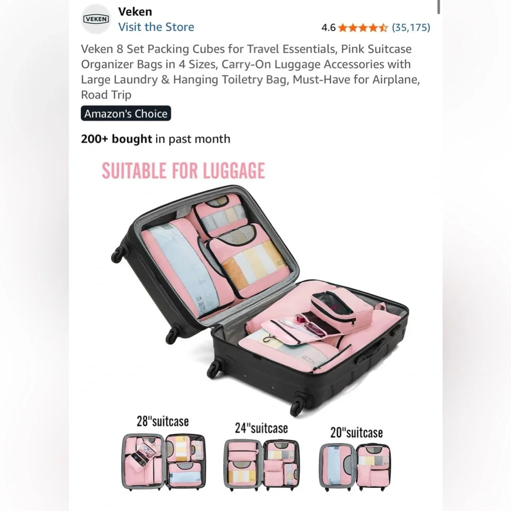 Pink Travel Storage Organizer Set